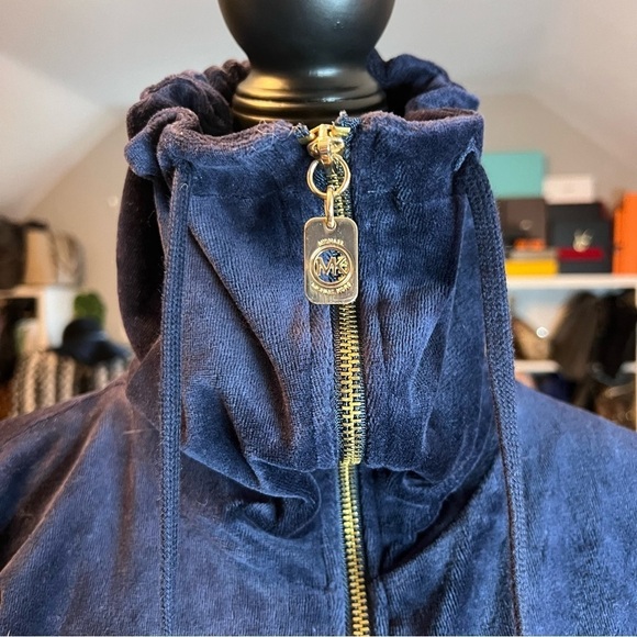 MICHEAL KORS Navy Blue Velour Zip Up Jacket Size XL - Picture 8 of 12